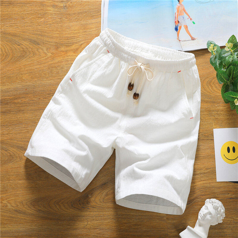 Летние капри хлопковые пеньковые шорты мужские тонкие повседневные свободные большие шорты