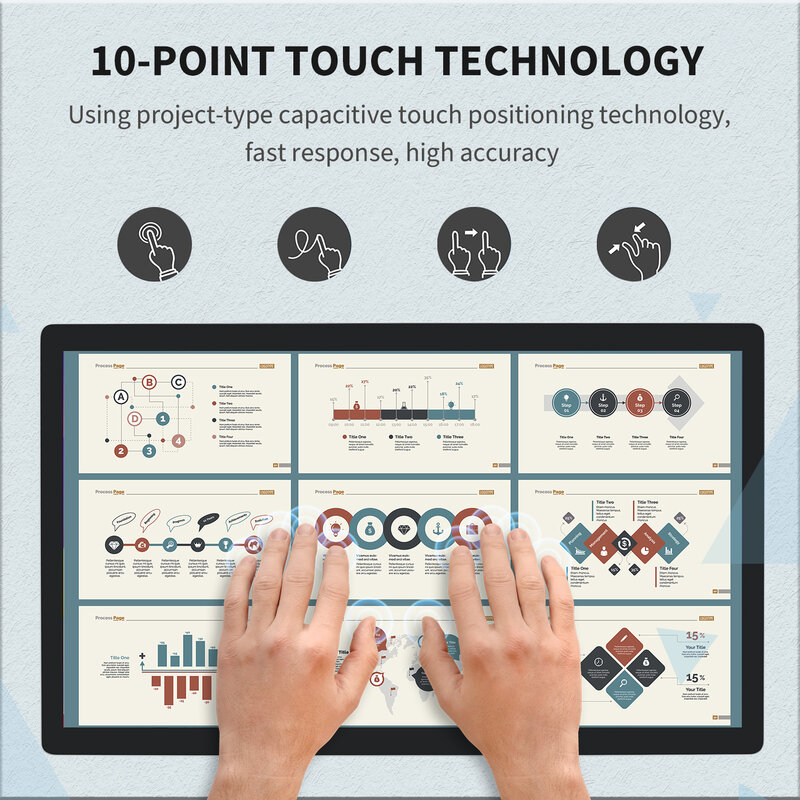 TouchWo Monitor layar sentuh 21.5 23.8 27 inci, Monitor Pc layar sentuh jendela industri 10 semua dalam satu Pc untuk Raspberry Pi