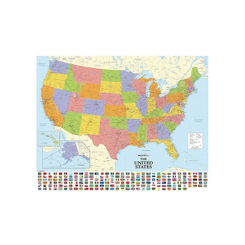 59*42Cm Peta Amerika Serikat Dekoratif Lukisan Kanvas Dinding Seni Poster dan Cetakan Ruang Tamu Dekorasi Rumah Perlengkapan Kelas