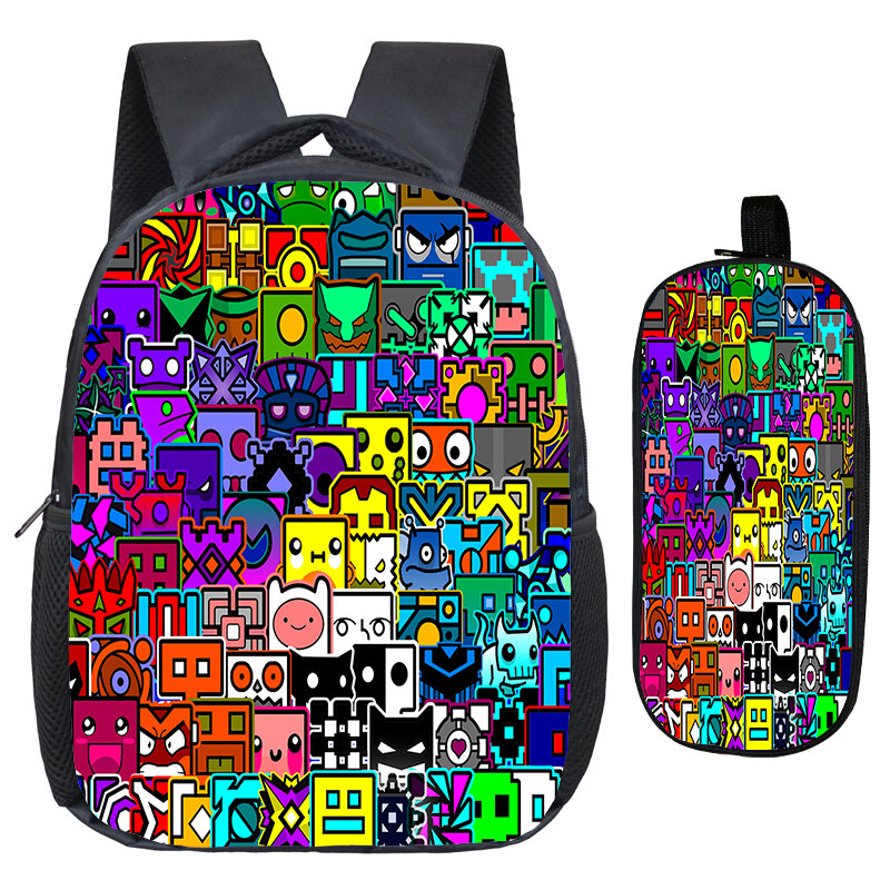 Conjunto de 2 piezas para niños, mochilas escolares con estampado geométrico de dibujos animados para guardería, de alta calidad