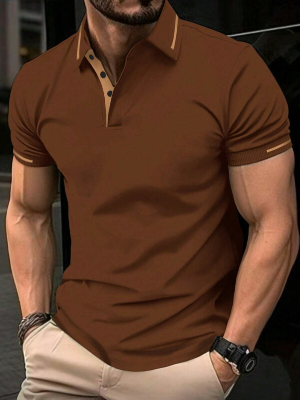 New Summer Men's Polo Shirt Button Collar Short-Sleeved Pullover Casual Sports Solid Color Stand Collar Trend T-Shirt for Man