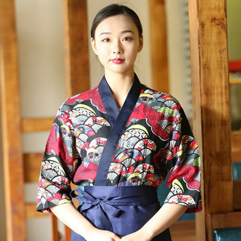 Elegante uniforme japonês sushi para homens e mulheres, quimono para restaurante, garçom e garçonete