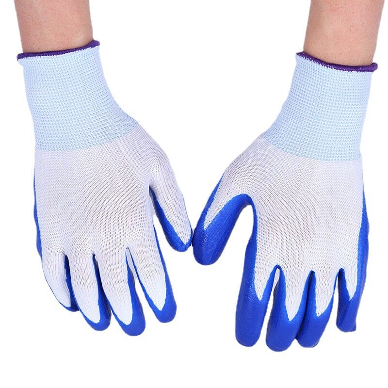 13-Pin สีขาวผ้าพันคอ Blue Orchid จุ่มถุงมือไนไตรกึ่งกาวแขวนกาวไซต์ทำงานเสื้อผ้าอุปกรณ์เสริมถุงมือ