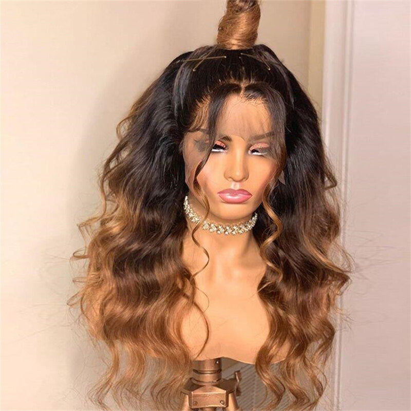 180Density Glueless Soft 26“ Long Omber Brown Wave Lace Front Wig For Women Deep wave BabyHair Preplucked Heat Resistant Daily
