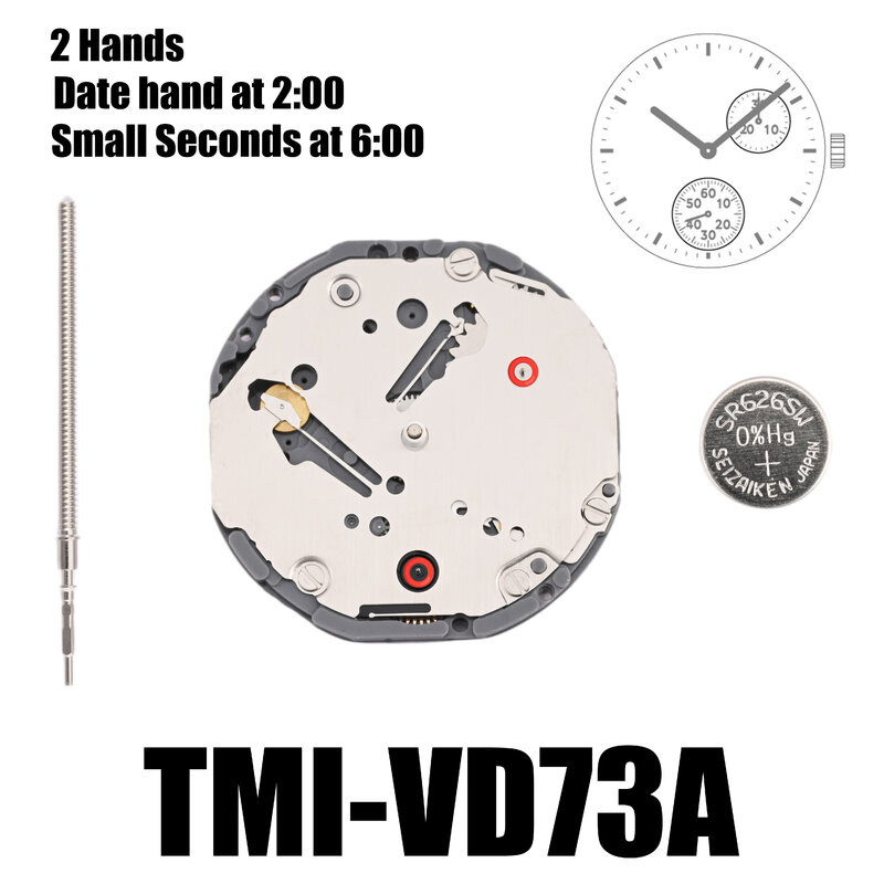 Movimiento VD73 Tmi VD73, 2 manos, multiojo, pequeño segundo a 6:00, tamaño: 10 ½, altura: 3,45mm