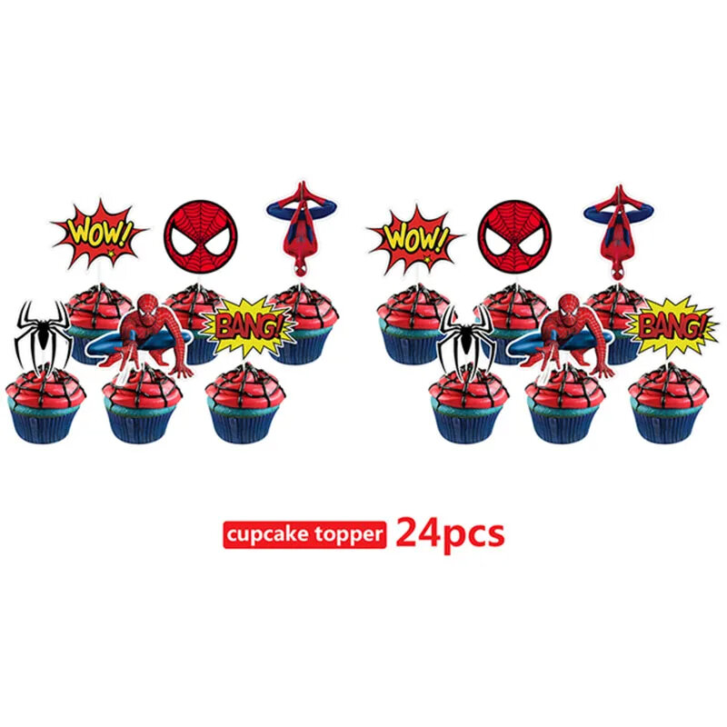 Spiderman dekorasi kue pahlawan super Avengers Cupcake Toppers anak laki-laki pesta kesukaan untuk anak-anak Pesta Ulang Tahun perlengkapan kue bayi 24 buah