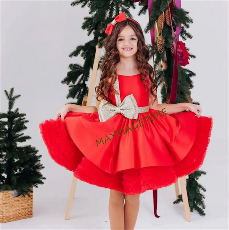 Red Girl Dress Satin Spaghetti Strap Short Flower Girl Dresses Cute Baby Girl Dress Princess Dress First Communion Dress
