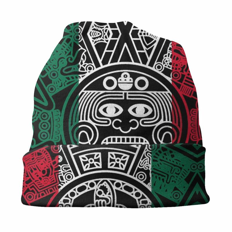 Bonnet fino lavado para homens e mulheres, gorros casuais, chapéus de proteção, bandeira mexicana, maia, calendário asteca, ciclismo
