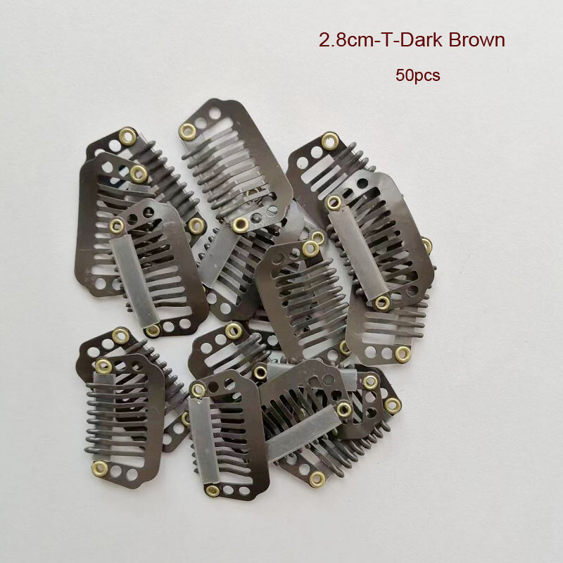 50 PCs 2.8cm 8Teeth Carbon Steel Metal Snap Clips for Hair Extension Straight Style Wig Comb black hair Clip Hair Accessories