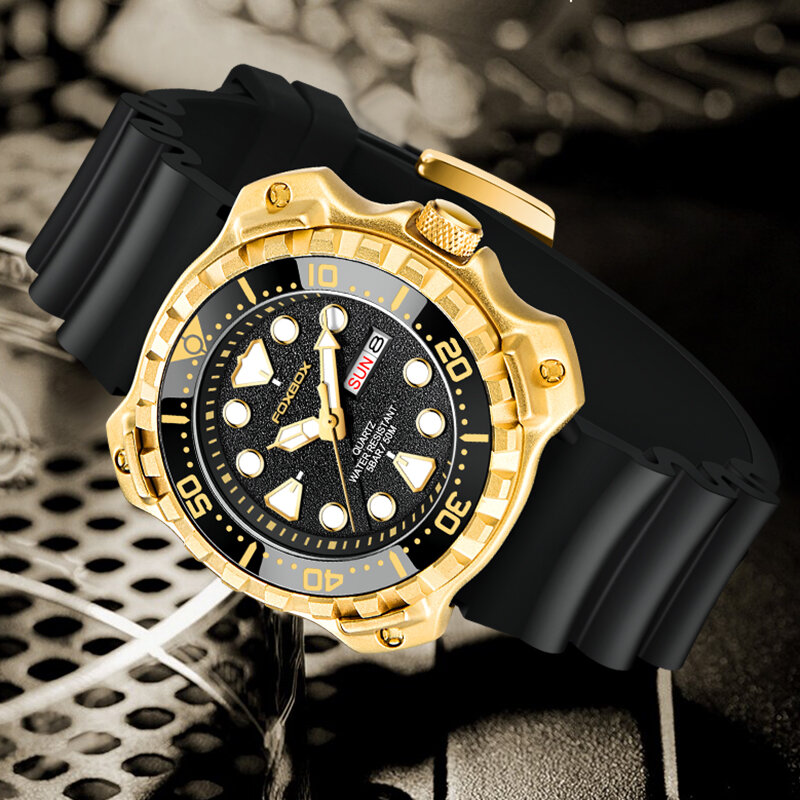 LIGE-Men's Luxury Silicone Relógio Cronógrafo Impermeável, Casual Sports Relógios, FOXBOX, Top Brand, Moda
