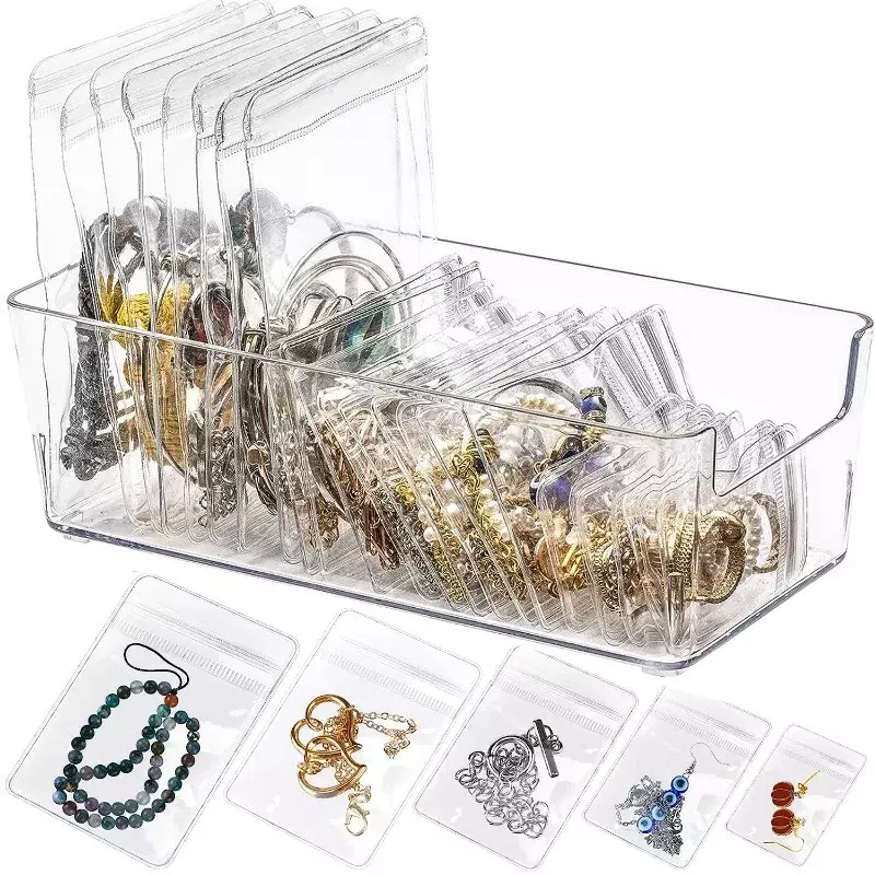 Bolsas organizadoras de joyería transparentes de PVC, caja de almacenamiento antioxidante para pendientes, colgantes, collares y pulseras, 10/50 piezas