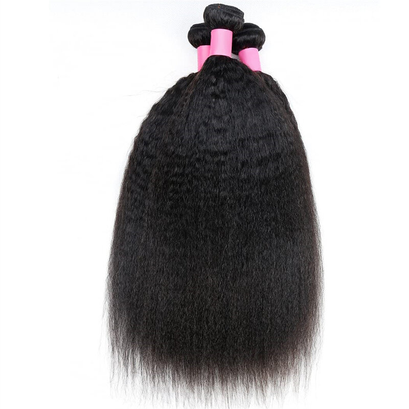 Pacotes Kinky Straight Peruvian Hair Weave para mulheres, cabelo humano cru, extensões Virgin Remy, trama Yaki grossa, 3 Pacotes