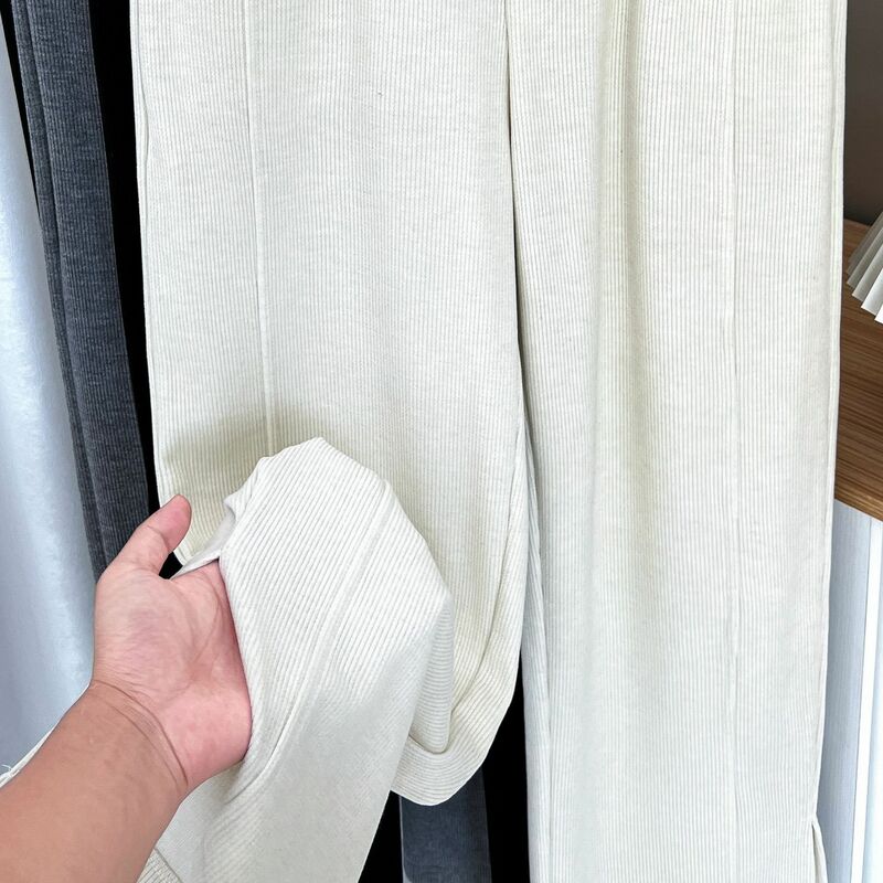 Elegante calça feminina de cintura alta, calça reta casual de algodão stretch, plus size, outono e inverno, 2023
