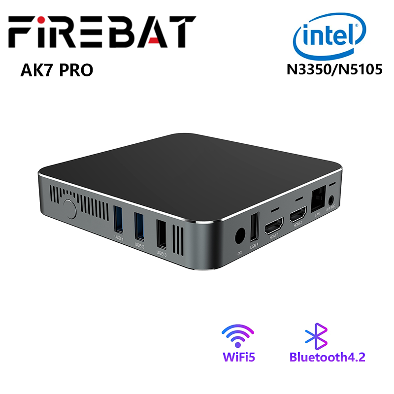 FIREBAT AK7 PRO MINI PC Intel N3350 N5105 MiniPc Dual Band WiFi5 BT4.2 6GB 8GB 64GB 256GB Desktop Gaming Computer