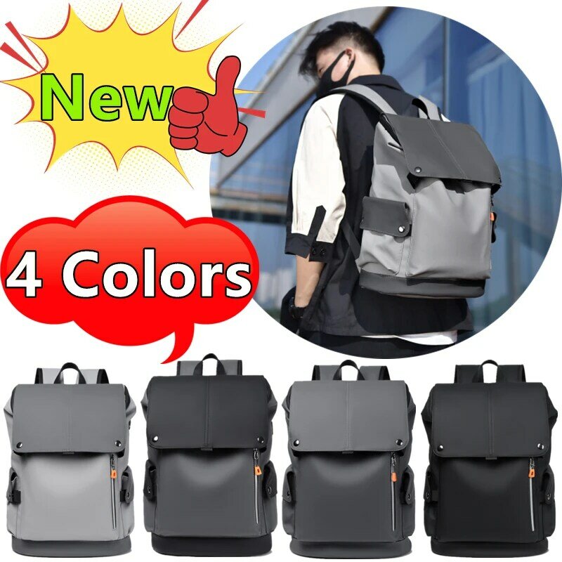 New 4 Colors Men's Backpack PU Leather Waterproof USB Rechargeable Large Capacity School Bag Leisure Travel Business Laptop Bag
