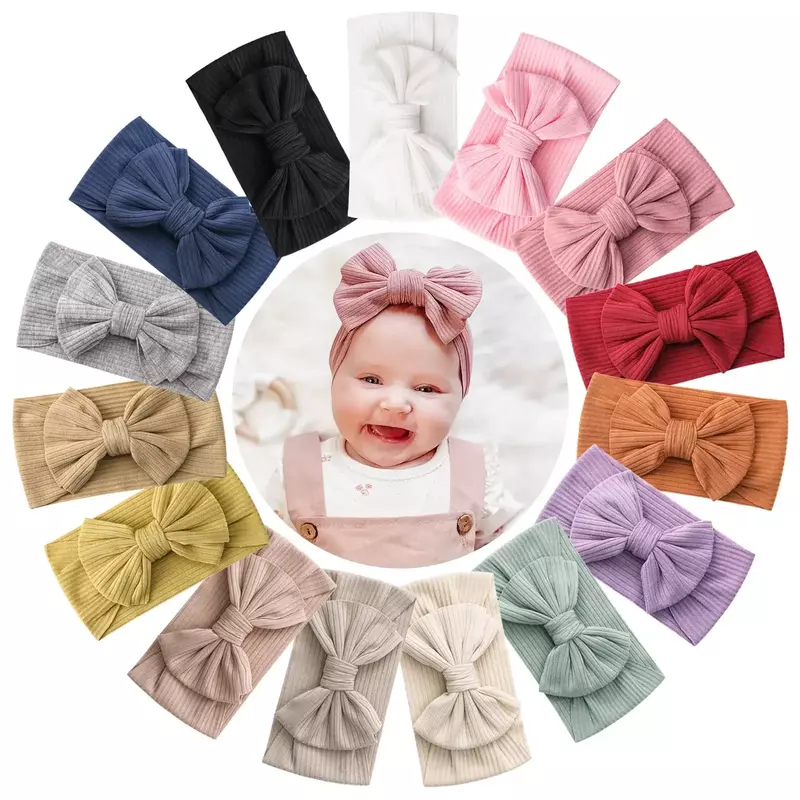 Fasce per bebè in maglia Color caramella fascia elastica per neonato con fiocco a coste fasce per neonato per bambina turbante per bambini accessori per bambini