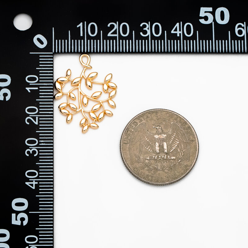 Gold Leaf Charm para fazer jóias, DIY Acessórios Suprimentos, GB-4117, 10Pcs