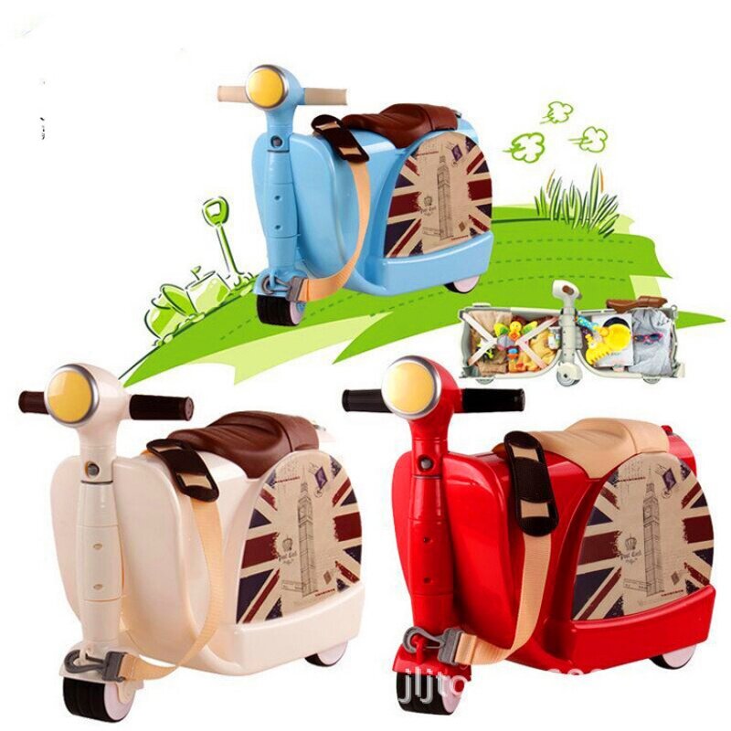 Children'S Motorcycle Luggage Two-In-One Suitcase Can Ride Can Sit Boys Baby Trolley Case Travel Suitcases Offers With Wheels
