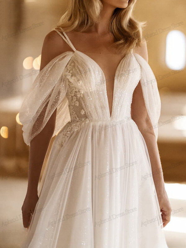Женское свадебное платье It's yiiya, белое фатиновое платье А-силуэта с открытыми плечами на лето 2024