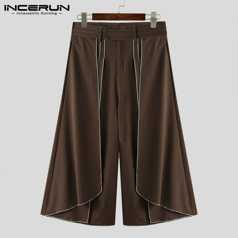 INCERUN męskie nieregularne spodnie patchworkowe luźne joggersy Casual spodnie z szerokimi nogawkami Men Streetwear 2024 modne spodnie dresowe S-5XL