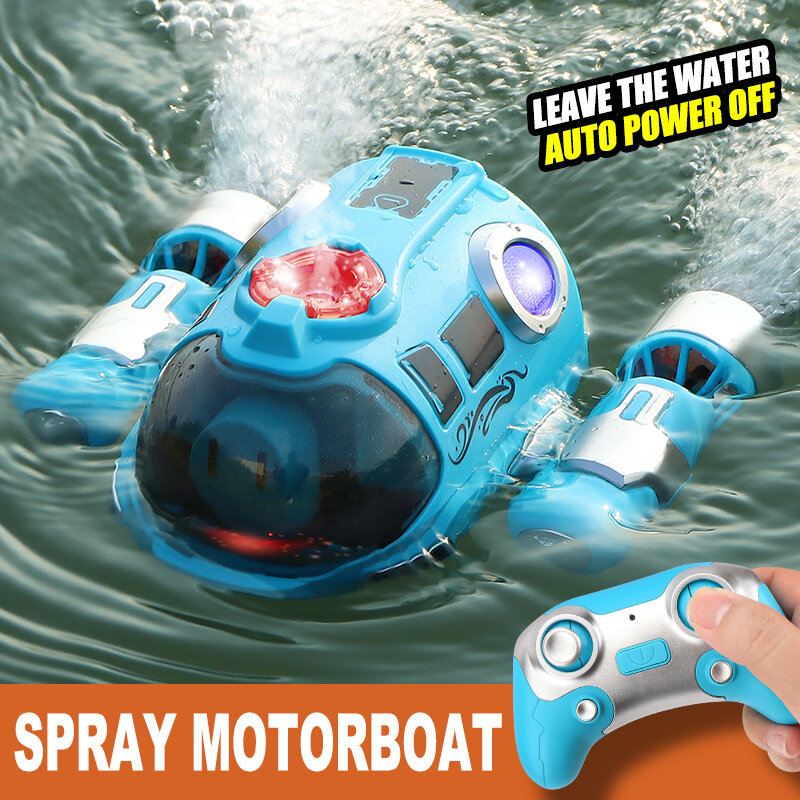 Barco a Control remoto de 2,4 GHz para niños y niñas, juguete de barco a prueba de agua con pulverización para piscina, baño, regalo