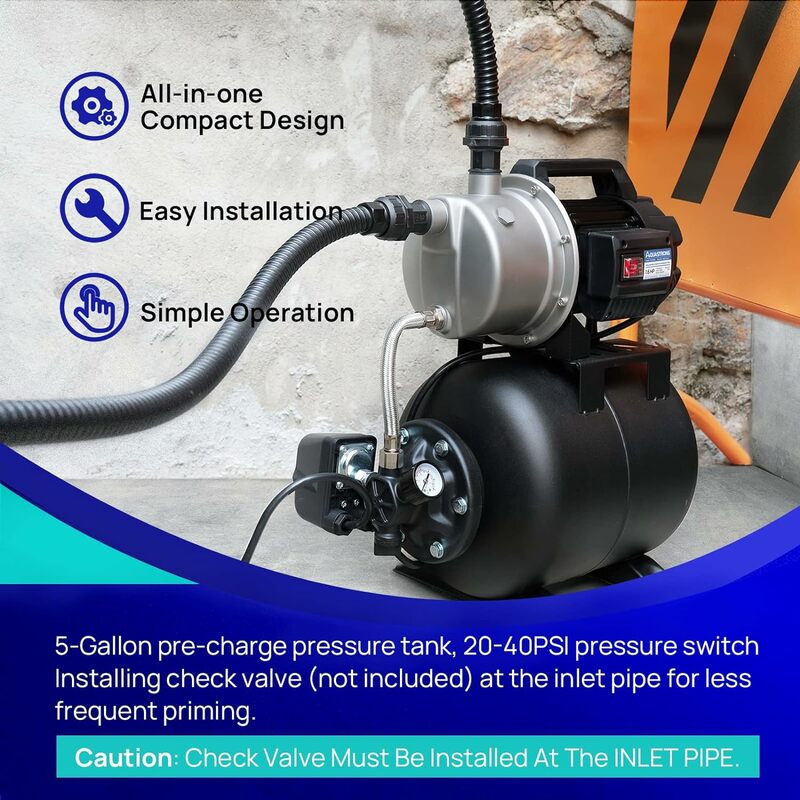 Aquahstrong 1,6hp pompa sumur dangkal dengan tangki tekanan, 1320GPH, 115V, pompa irigasi baja tahan karat, penguat air otomatis
