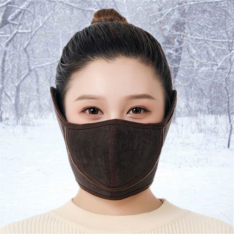 Warm Half Face Mask Fashion Windproof Cold-proof Earmuffs Corduroy Open Breathable Mouth Cover Cycling Camping Ski