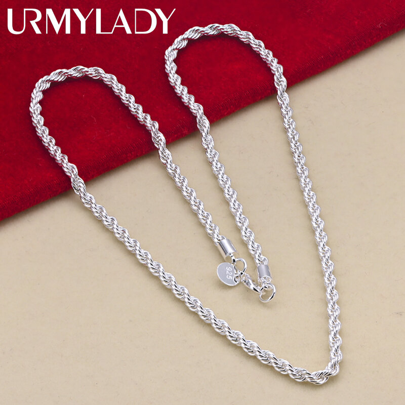 16-24 cali dla kobiet mężczyzn piękna moda 925 srebro urok 4MM Rope Chain naszyjnik fit wisiorek wysokiej wysokiej jakości biżuteria