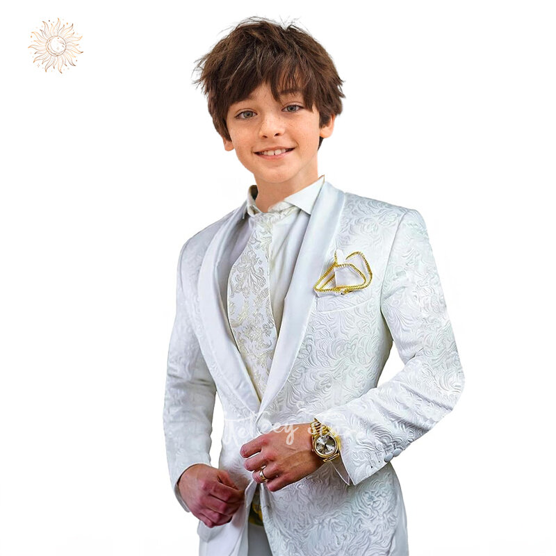 Smoking formal Jacquard Slim Fit para meninos, conjunto de duas peças, casaco e calça, jaqueta e calça, casamento e festa de formatura