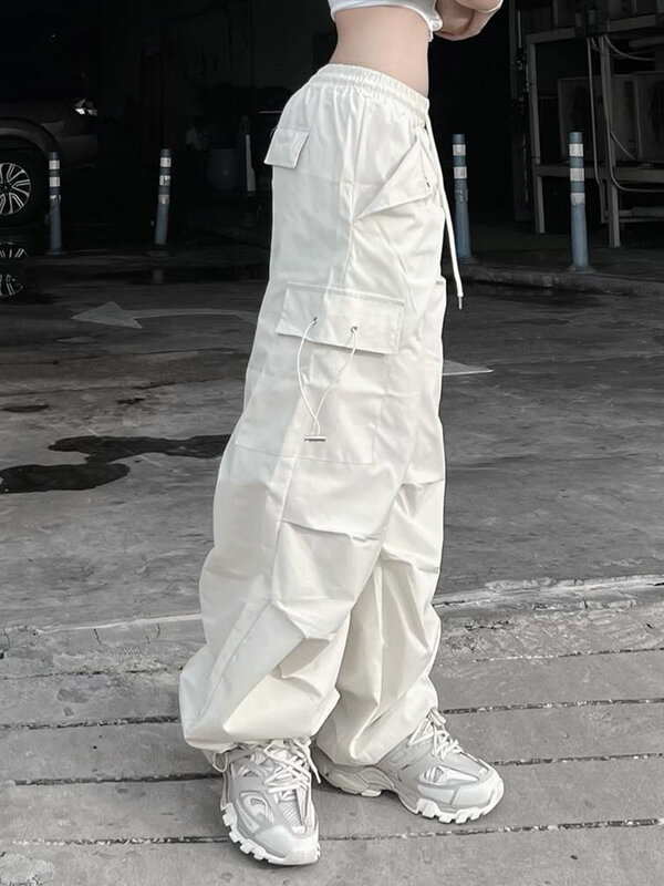 Женские брюки-карго IAMSURE в стиле сафари с большими карманами и широкими штанинами, повседневные брюки с низкой талией, осень-весна 2024, модная уличная одежда для женщин