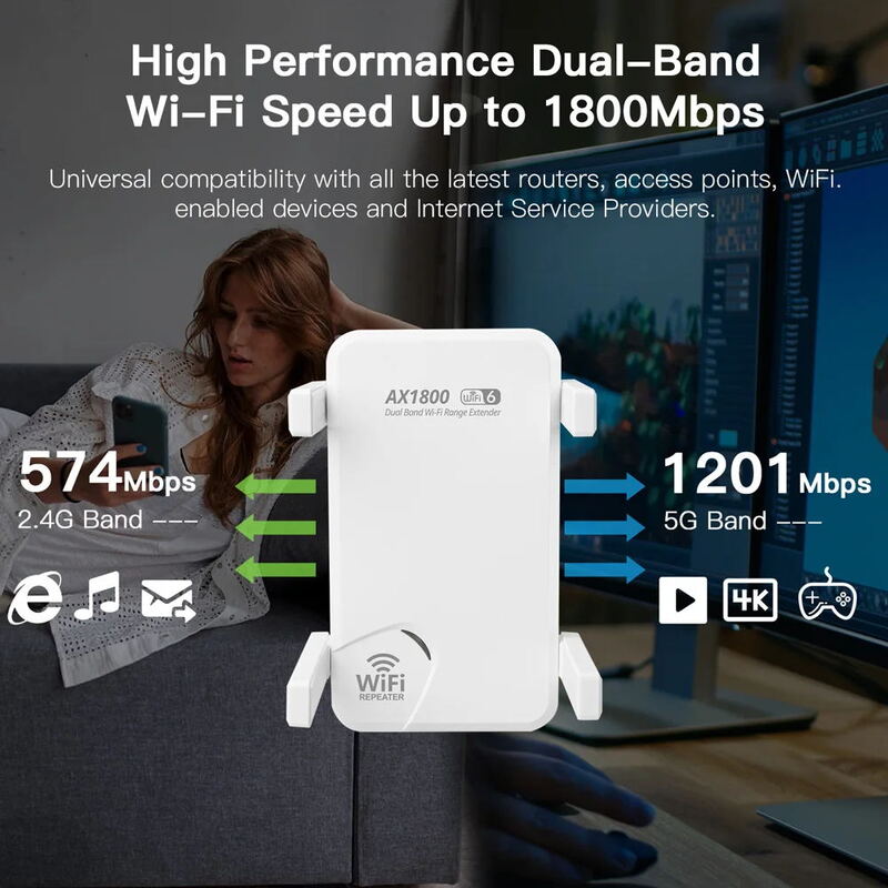 Ripetitore WiFi 6 1800Mbps/WiFi 5 1200Mbps Extender Dual Band 2.4G e 5.8G ripetitore Wireless WiFi Range Booster AP/Router 4 antenne