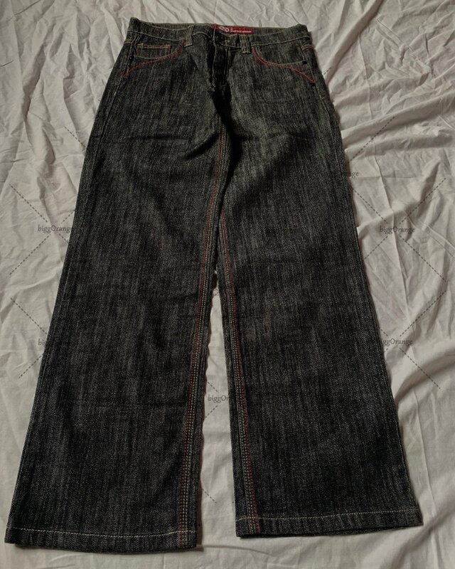 Джинсы y2k мужские с вышивкой монограммой, модные джинсы с широкими штанинами в американском стиле