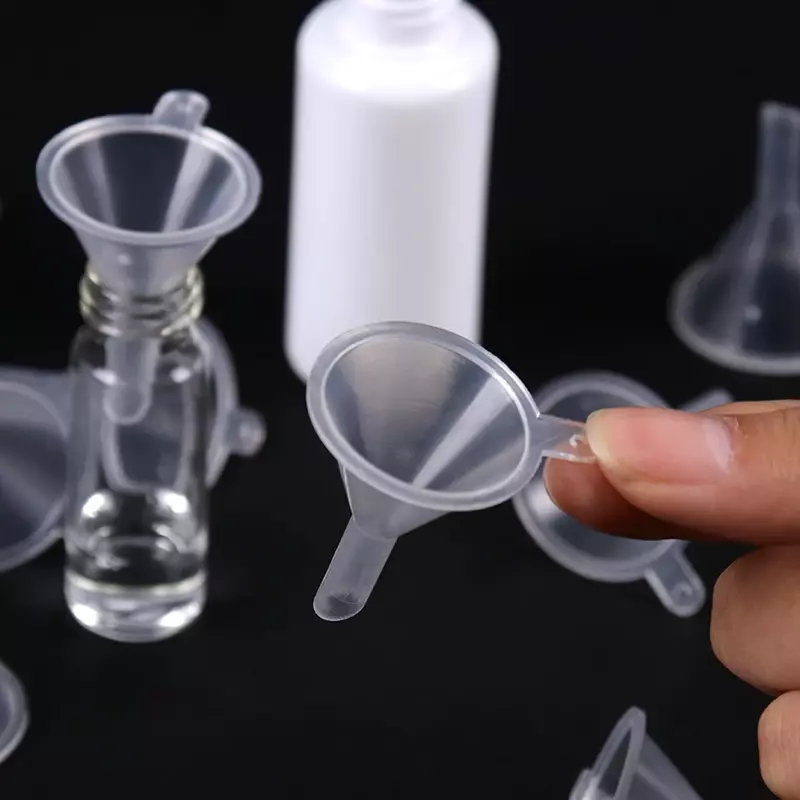 Mini funil de plástico para laboratório, boca pequena, funis de óleo líquido, ferramentas experimentais escolares, 10PCs