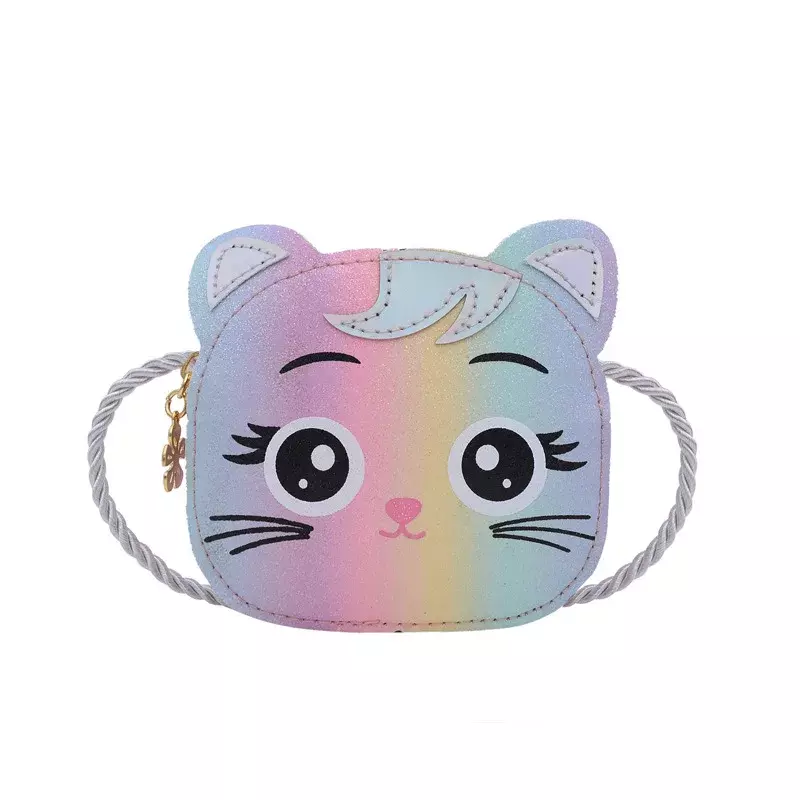 Bolso cruzado de cuero PU para niños y niñas, Mini bolsos de hombro de gato lindo, billetera con cremallera, monedero pequeño