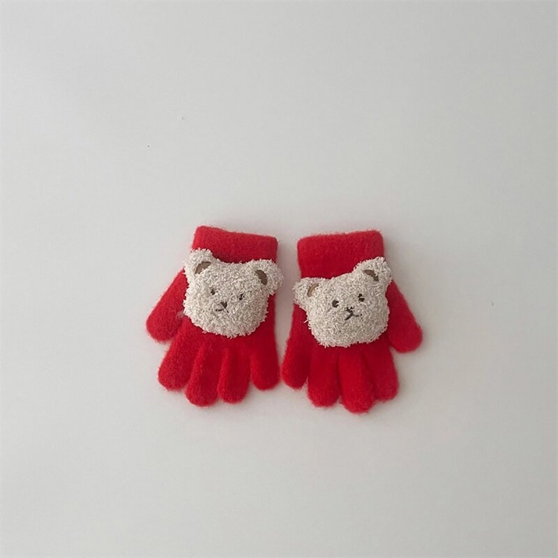 Zimowe rękawiczki dzianiny Wzór niedźwiedzia Elastyczne rękawiczki mankietami na nadgarstki do zabaw na świeżym powietrzu