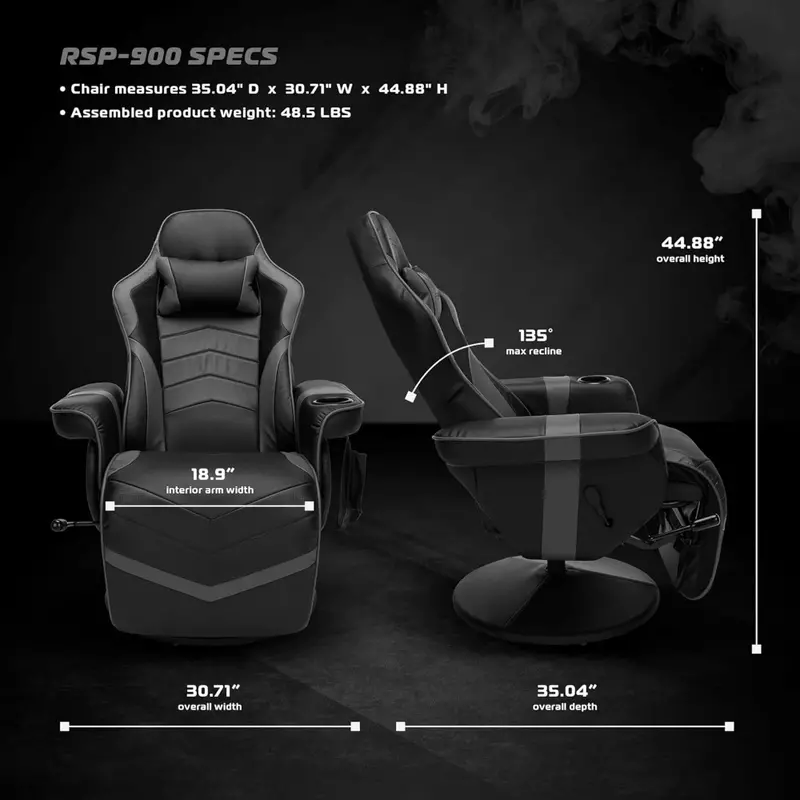 Игровой стул, электронная игровая консоль, компьютерный лаундж, регулируемое кресло с подставкой для ног, серый