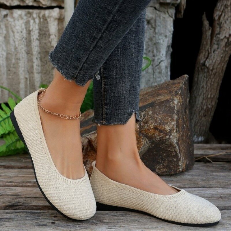 Damskie płaskie mokasyny w jednolitym kolorze 2024 New Slip on Shallow Comfort Flat Breathable Mesh Sneakers dla kobiet Lolita Shoes