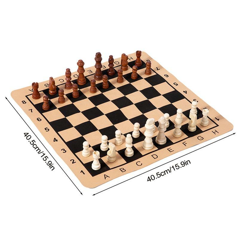 Jogo de xadrez de madeira portátil para crianças e adultos, brinquedos educativos interativos, placa decorativa, presentes, 2 em 1