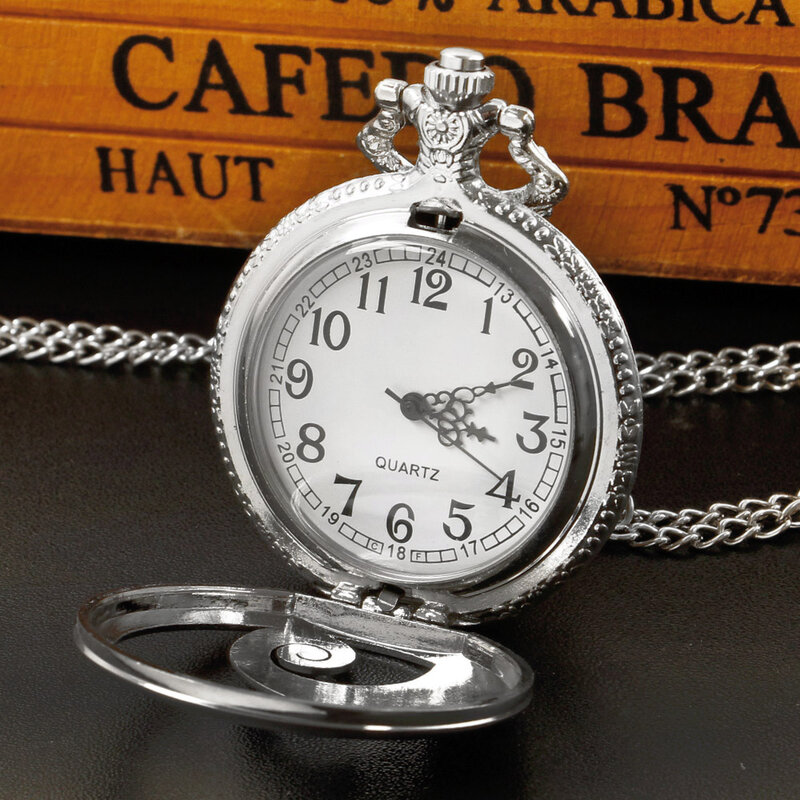 스팀펑크 실버 빈티지 쿼츠 커플 목걸이 포켓 시계, 캐주얼 패션, 스켈레톤 포켓 및 포브 시계, 직송