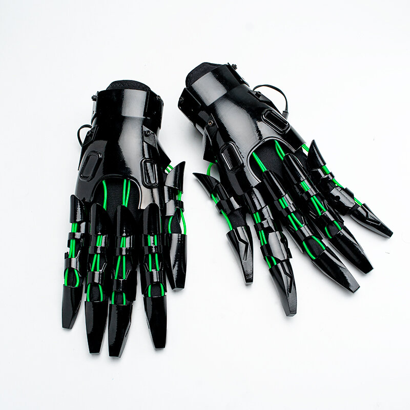 Punk Mechanical Glow Gloves Flexible Trendy Fingers Cool Game Equipment Punk Armor Glow Gloves Cosplay Clothing Props