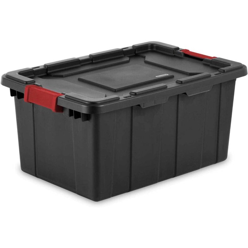 صندوق تخزين قابل للتكديس الصناعي 5gal مع غطاء الإغلاق ، حاوية بلاستيكية مع مزلاج للخدمة الشاقة ، قاعدة سوداء وغطاء