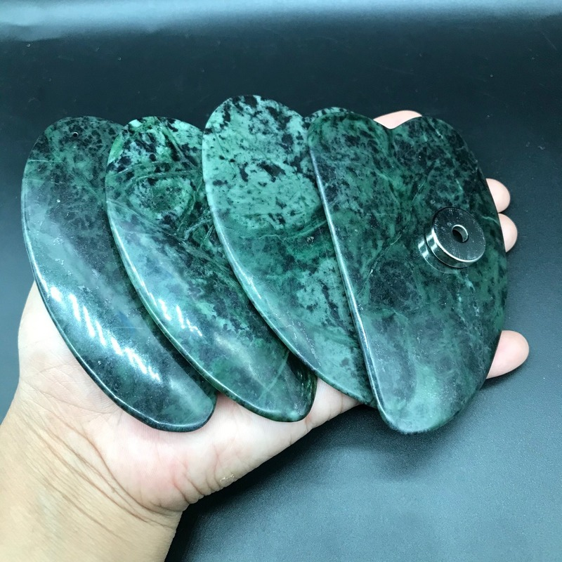 Natural Tibetan Jade Medicine King Stone with Magnetic Health Care Handle, General Body Beauty Scraping Board