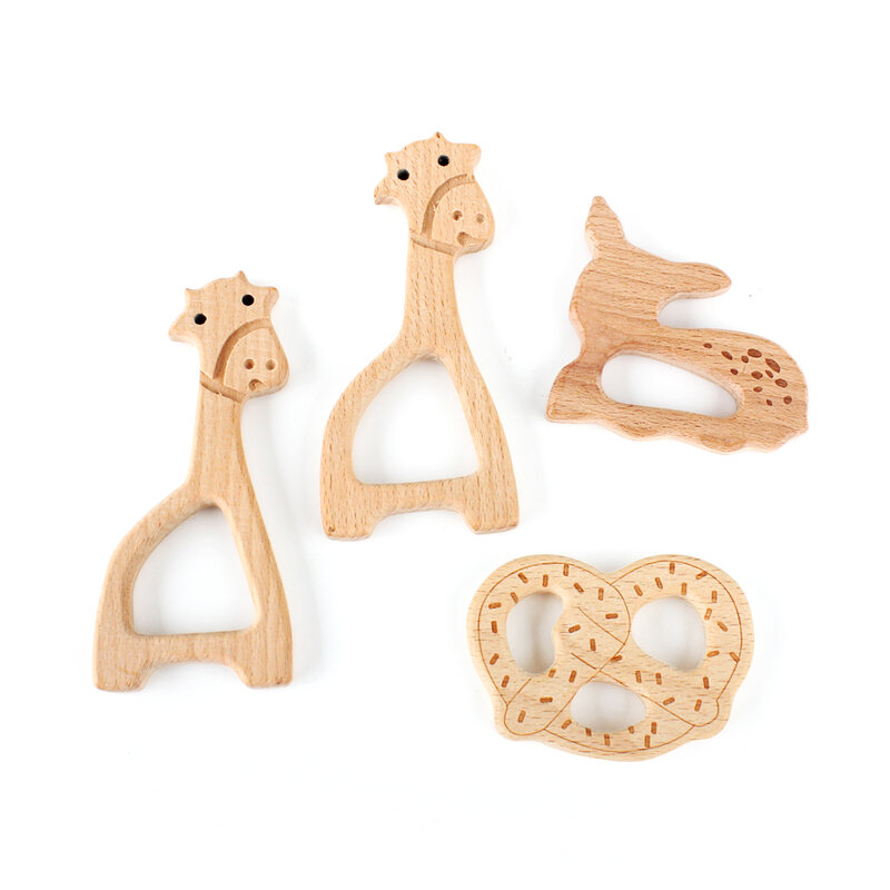 1pcs Wooden Baby Teether Wooden Circle Cartoon Animals DIY Pacifier Chain Accessories Teething Toys Gifts Food Grade Material