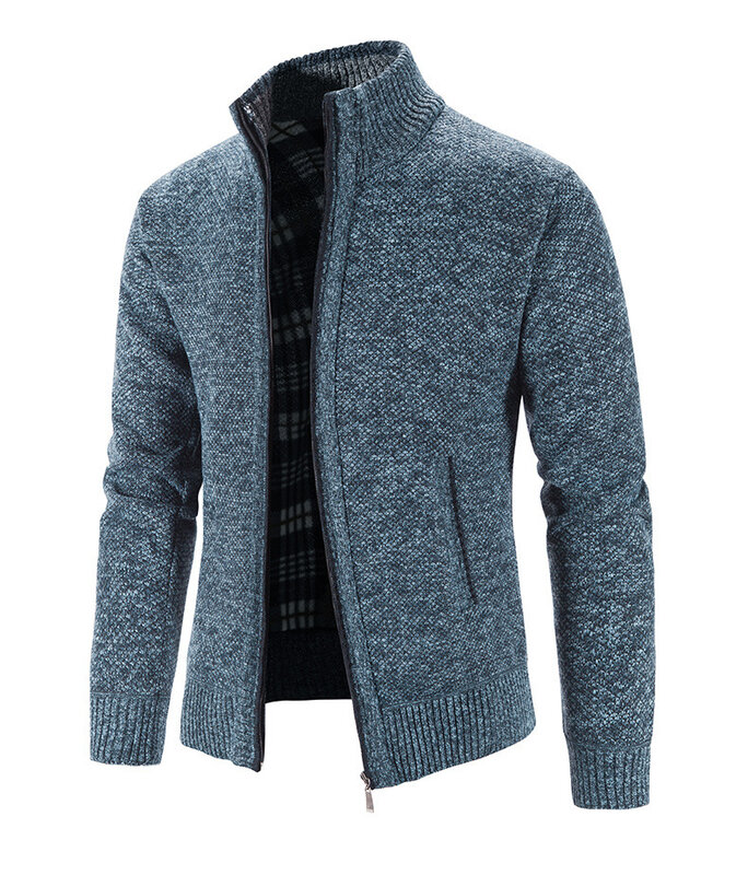 Autumn Winter Men's Velvet Thick Warm Knitwear Jacket Coat Youth Slim Fit Thread Cardigan Streetwear Sweater
