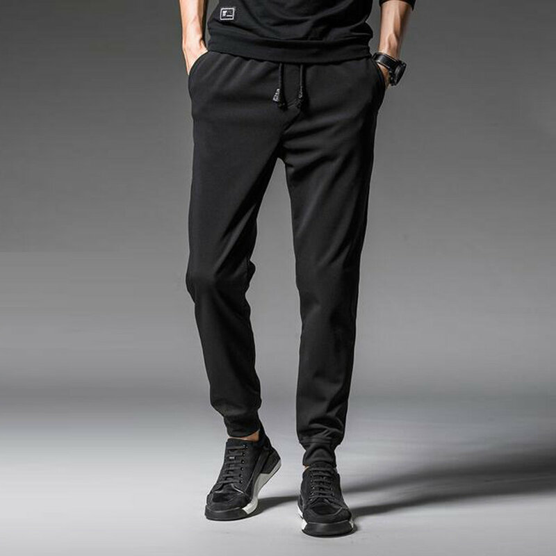 2024 Summer New Men's Korean Fashion Casual Thin Quick Drying Ice Silk Straight Leg Pants Loose Sports 9-Point Boy Trousers