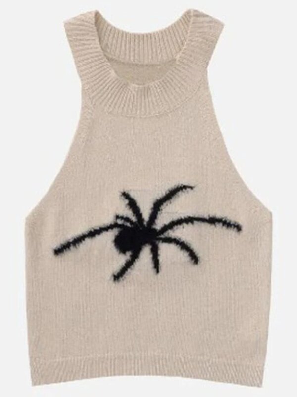 2024 고딕 여성 배꼽 거미 인쇄 블랙 코르셋 최고 섹시한 아름다움 복고풍 요정 Y2K