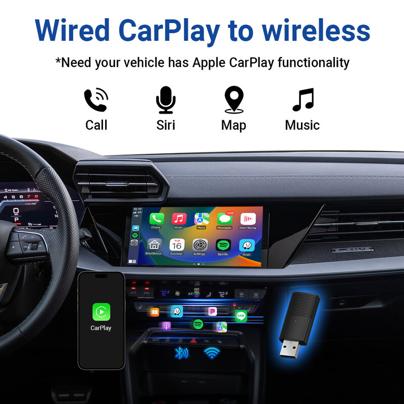 Pootion MINI Wireless Apple CarPlay Adapter per iPhone USB Sticker accessori per auto per Hyundai VW Mazda Toyota Kia Ford Chery