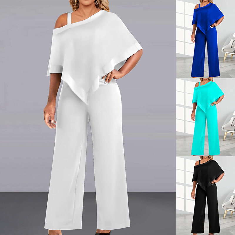 ON01200 2024 Autumn And Spring New Women's Fashion Style Solid Color Sling Strap Oblique Shoulder Neck Straight Jumpsuit