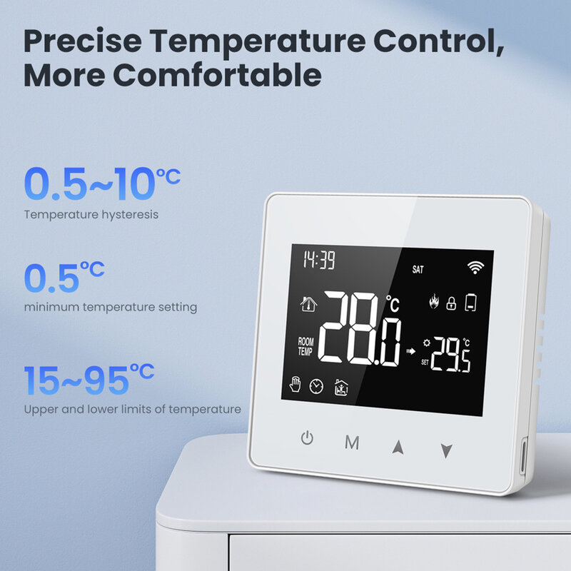 Controlador de temperatura para caldeira a gás, termostato WiFi, ABS, composto retardador de chamas, casa inteligente, Tuya, 86*86*28mm