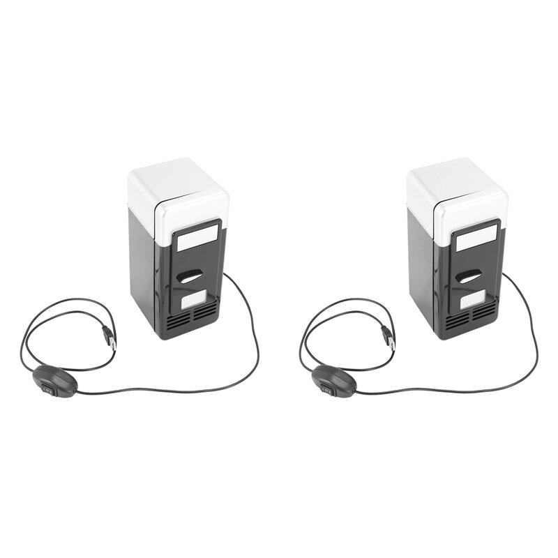 Kulkas Mini 2X, USB Mini, untuk mobil, hitam, lemari es Mini portabel kecil, kulkas Soda Mini